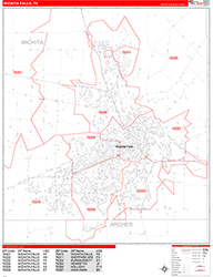 Wichita Falls Wall Map Zip Code Red Line Style 2026